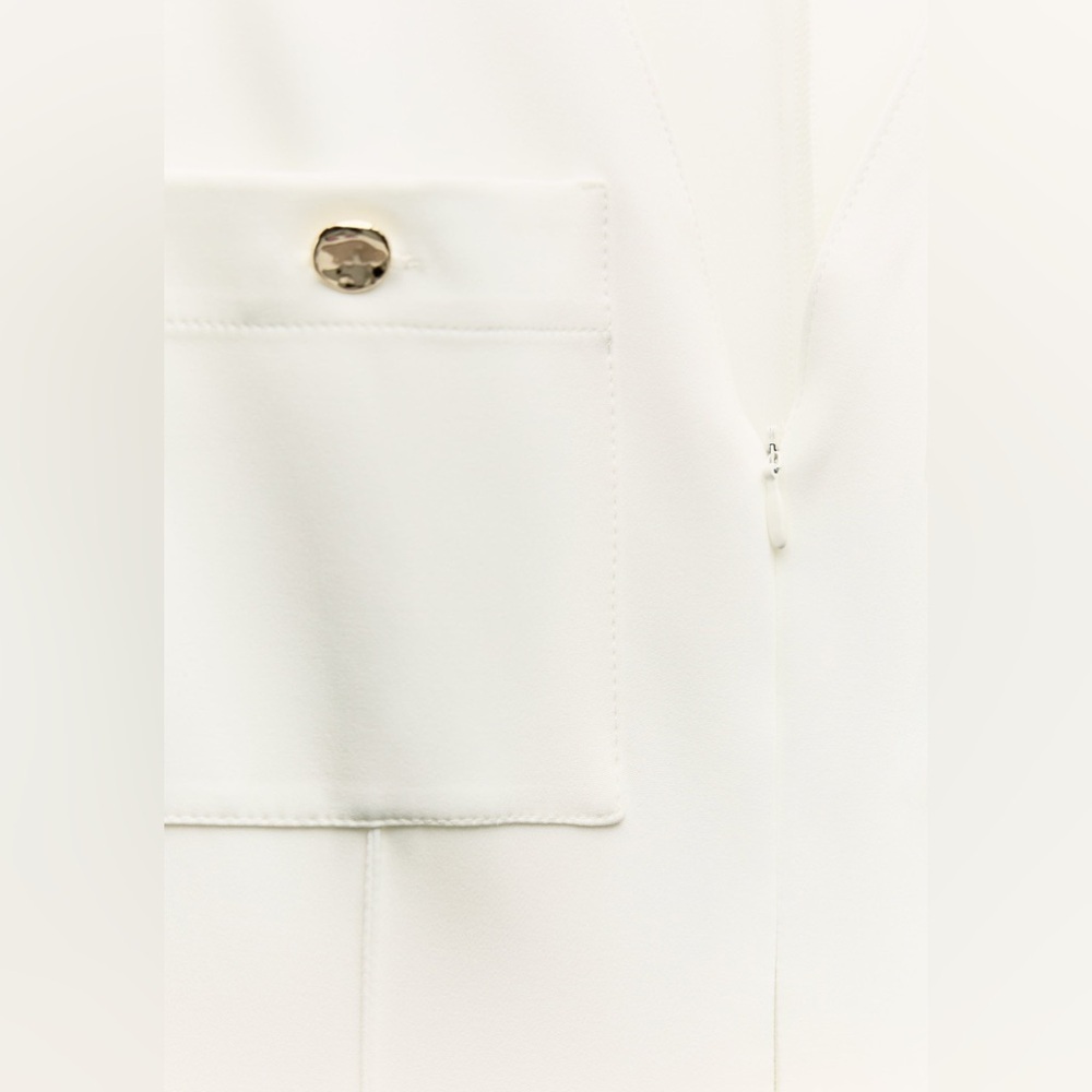 NWT. Zara White Belted Crepe V-neck Jumpsuit with Short Sleeves. Size L. - Picture 8 of 11
